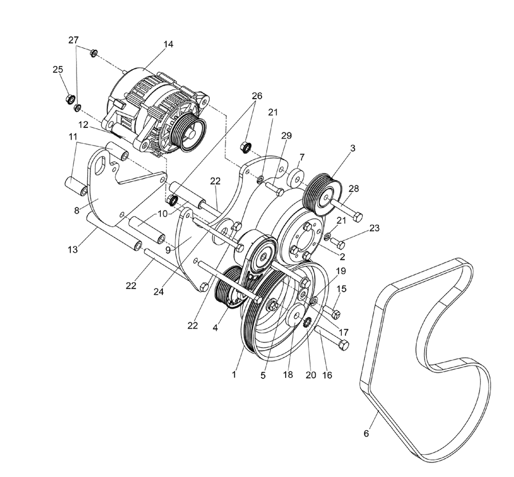 Engine Group - Alternator, Pulleys And Belt Diagram and Parts List for 076071-0  Briggs and Stratton Generator